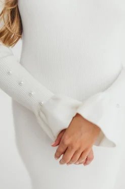 Fashion Worth Collective Mason Bow Tie Sweater Maxi Dress in Ivory