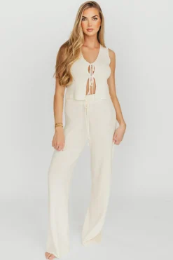 Hot Worth Collective Maya Knit Vest and Pant Set in Natural