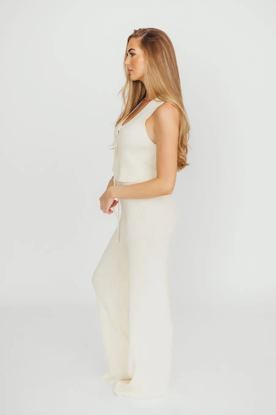 Hot Worth Collective Maya Knit Vest and Pant Set in Natural