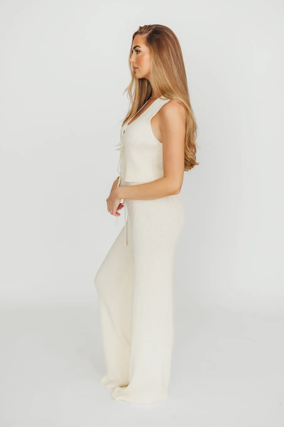 Hot Worth Collective Maya Knit Vest and Pant Set in Natural