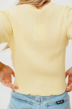 Sale Worth Collective Meg Raw Edge Button Up Ribbed Knit Top in Light Yellow