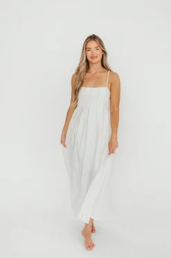 Fashion Worth Collective Mei Linen Stitch Maxi Dress in Cream