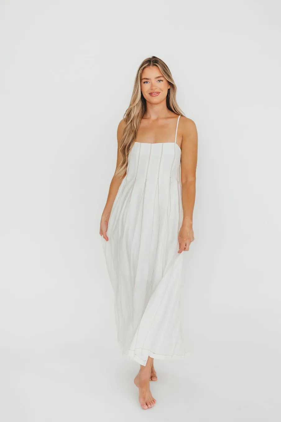 Fashion Worth Collective Mei Linen Stitch Maxi Dress in Cream