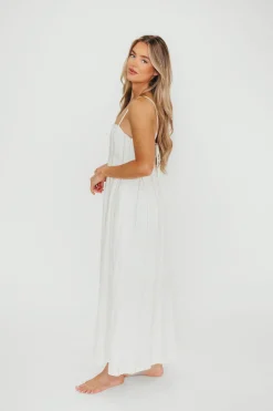 Fashion Worth Collective Mei Linen Stitch Maxi Dress in Cream