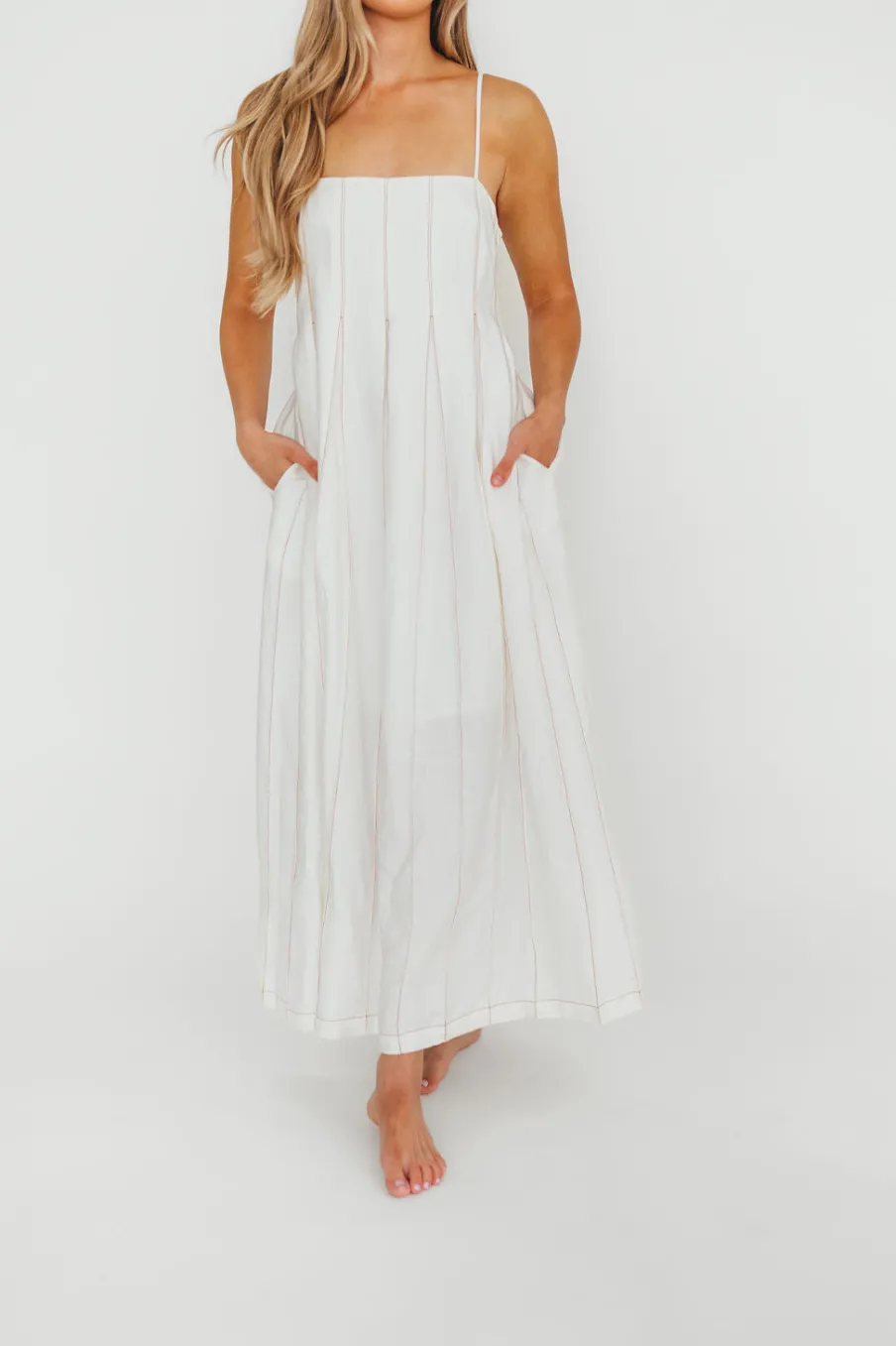 Fashion Worth Collective Mei Linen Stitch Maxi Dress in Cream