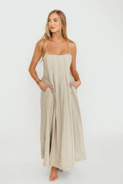 New Worth Collective Mei Linen Stitch Maxi Dress in Khaki