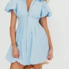 Outlet Worth Collective Melissa Bubble Sleeve Mini Dress in Light Blue