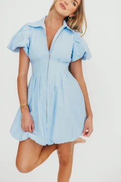 Outlet Worth Collective Melissa Bubble Sleeve Mini Dress in Light Blue