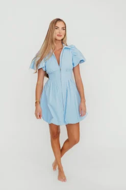 Outlet Worth Collective Melissa Bubble Sleeve Mini Dress in Light Blue