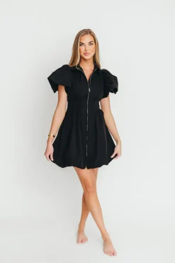 Clearance Worth Collective Melissa Bubble Sleeve Mini Dress in Black