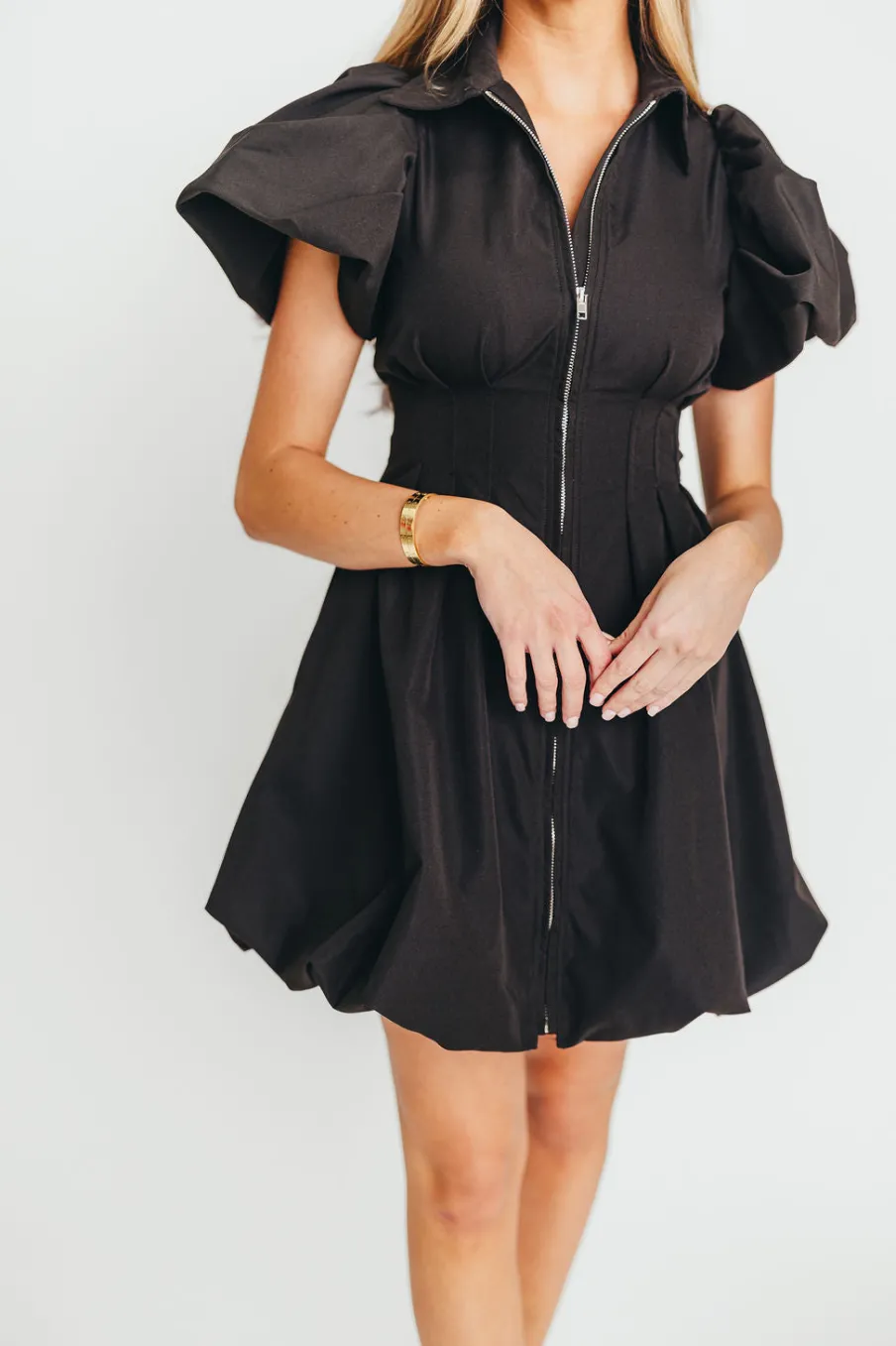 Clearance Worth Collective Melissa Bubble Sleeve Mini Dress in Black