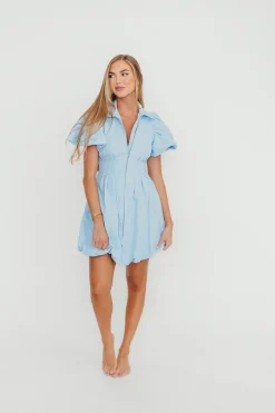 Outlet Worth Collective Melissa Bubble Sleeve Mini Dress in Light Blue