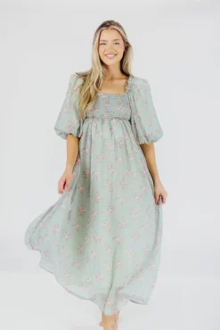 Clearance Worth Collective Melody Maxi Dress in Turquoise Floral - Bump Friendly & Inclusive Sizi
