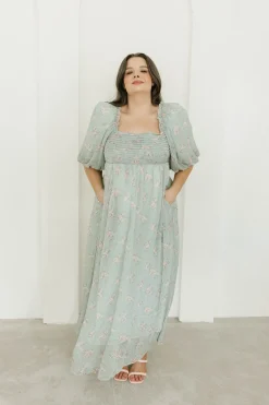 Clearance Worth Collective Melody Maxi Dress in Turquoise Floral - Bump Friendly & Inclusive Sizi