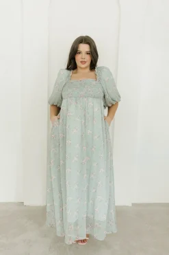 Clearance Worth Collective Melody Maxi Dress in Turquoise Floral - Bump Friendly & Inclusive Sizi