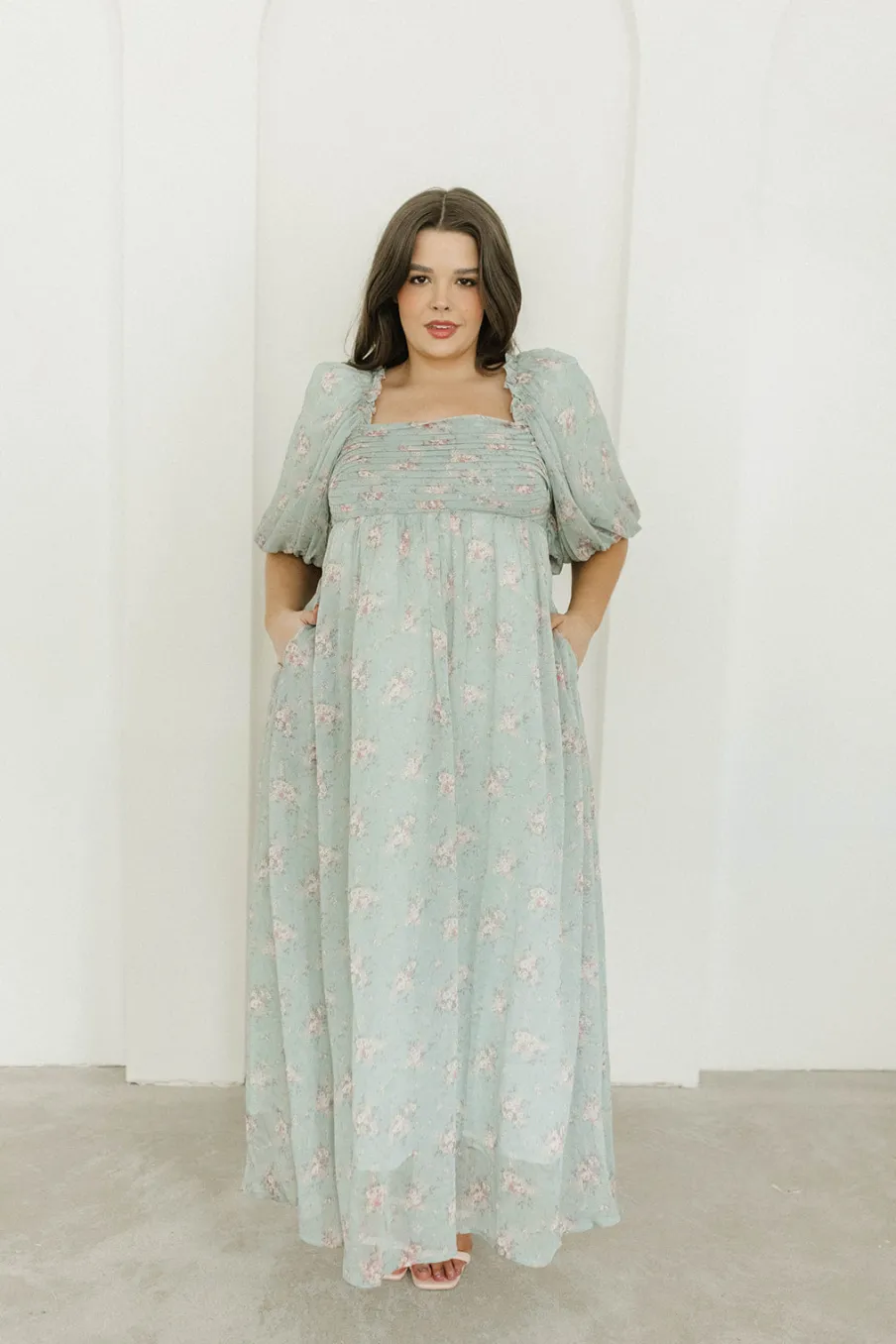 Clearance Worth Collective Melody Maxi Dress in Turquoise Floral - Bump Friendly & Inclusive Sizi