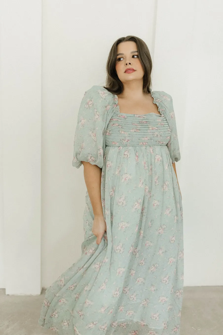 Clearance Worth Collective Melody Maxi Dress in Turquoise Floral - Bump Friendly & Inclusive Sizi