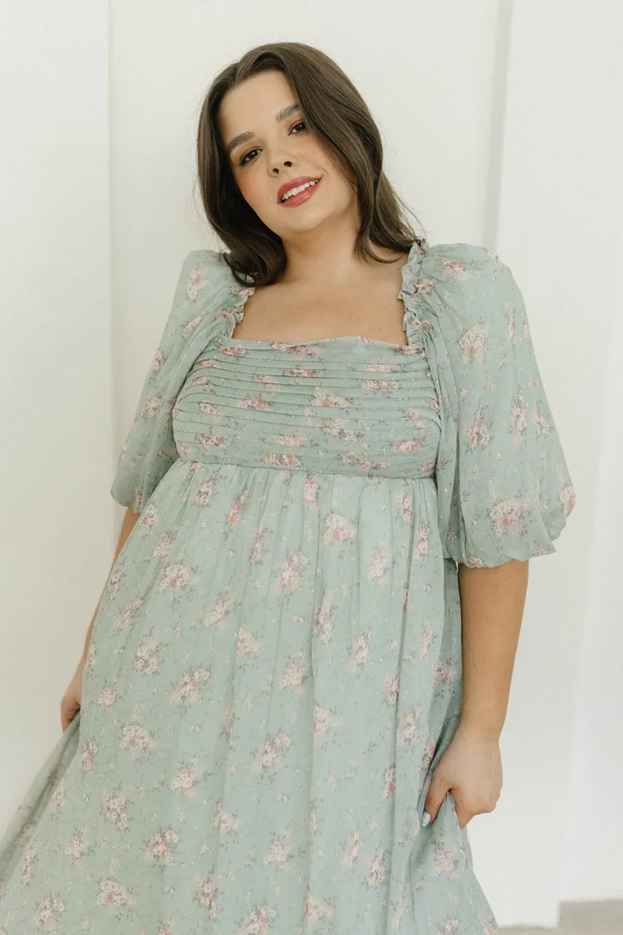 Clearance Worth Collective Melody Maxi Dress in Turquoise Floral - Bump Friendly & Inclusive Sizi