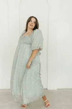 Clearance Worth Collective Melody Maxi Dress in Turquoise Floral - Bump Friendly & Inclusive Sizi