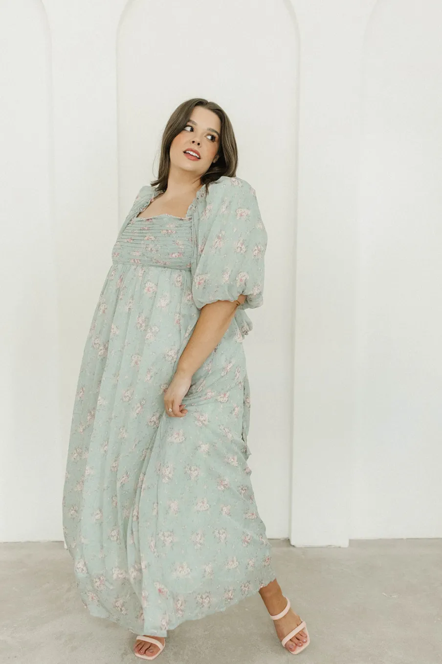 Clearance Worth Collective Melody Maxi Dress in Turquoise Floral - Bump Friendly & Inclusive Sizi