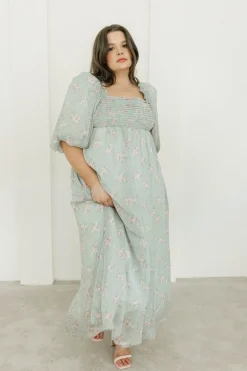 Clearance Worth Collective Melody Maxi Dress in Turquoise Floral - Bump Friendly & Inclusive Sizi