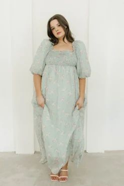 Clearance Worth Collective Melody Maxi Dress in Turquoise Floral - Bump Friendly & Inclusive Sizi