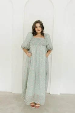 Clearance Worth Collective Melody Maxi Dress in Turquoise Floral - Bump Friendly & Inclusive Sizi