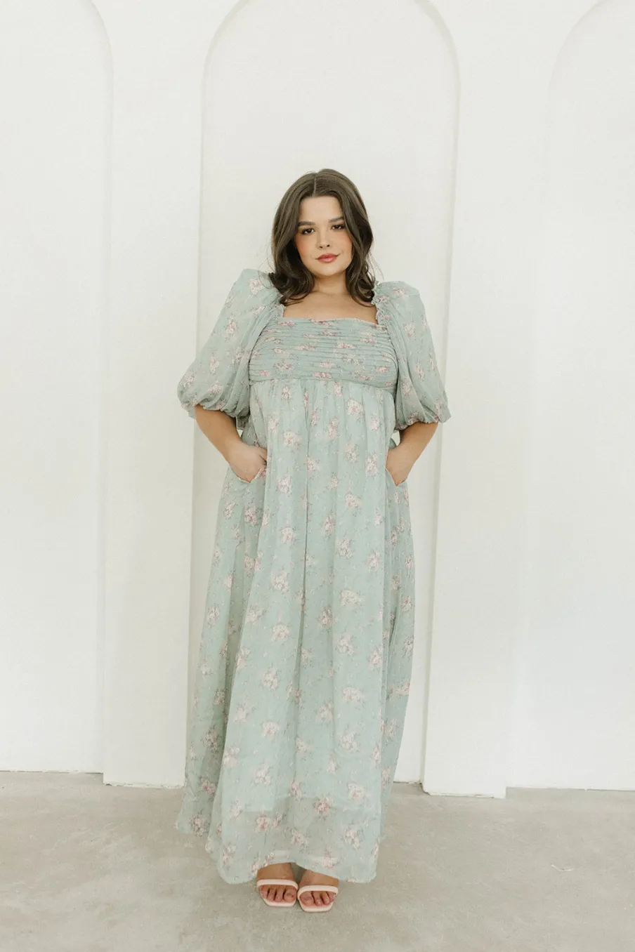 Clearance Worth Collective Melody Maxi Dress in Turquoise Floral - Bump Friendly & Inclusive Sizi