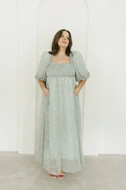 Clearance Worth Collective Melody Maxi Dress in Turquoise Floral - Bump Friendly & Inclusive Sizi