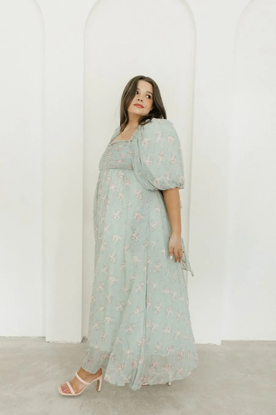 Clearance Worth Collective Melody Maxi Dress in Turquoise Floral - Bump Friendly & Inclusive Sizi