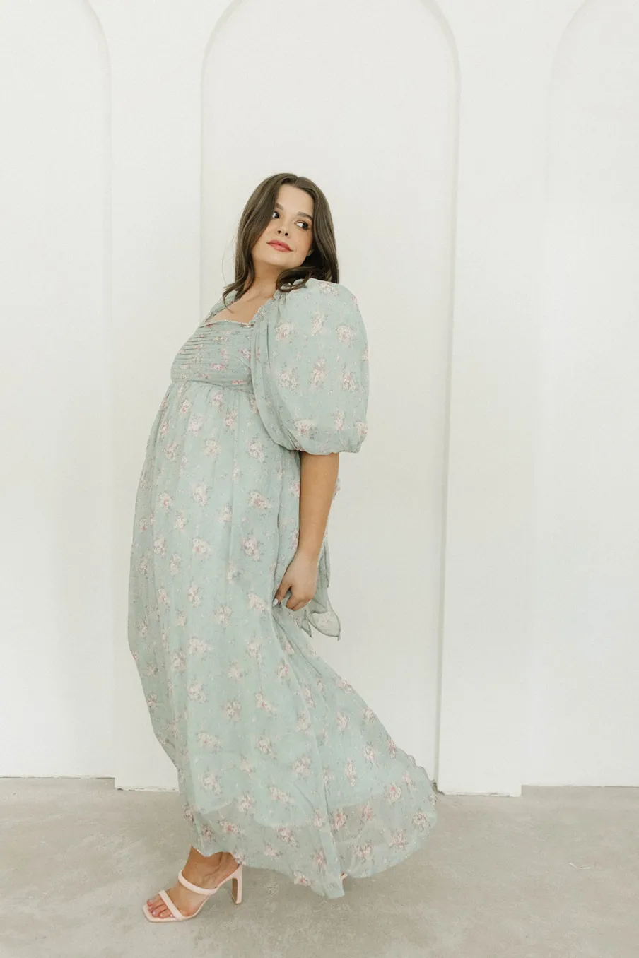 Clearance Worth Collective Melody Maxi Dress in Turquoise Floral - Bump Friendly & Inclusive Sizi