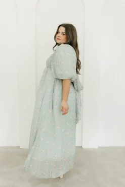 Clearance Worth Collective Melody Maxi Dress in Turquoise Floral - Bump Friendly & Inclusive Sizi