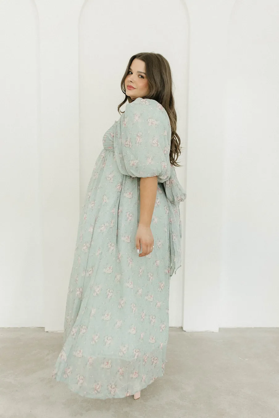 Clearance Worth Collective Melody Maxi Dress in Turquoise Floral - Bump Friendly & Inclusive Sizi