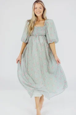 Clearance Worth Collective Melody Maxi Dress in Turquoise Floral - Bump Friendly & Inclusive Sizi