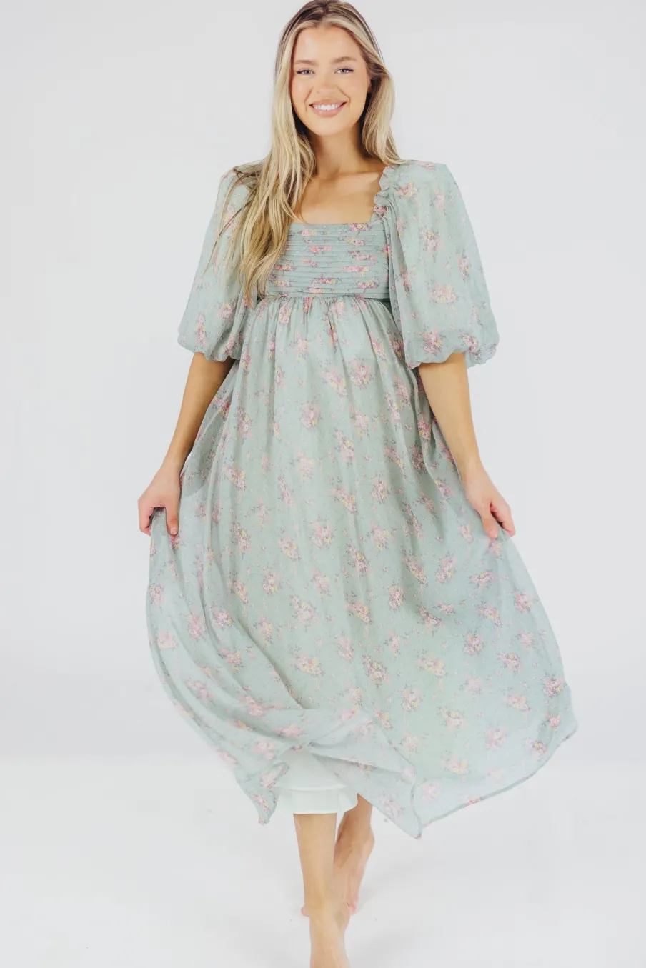Clearance Worth Collective Melody Maxi Dress in Turquoise Floral - Bump Friendly & Inclusive Sizi