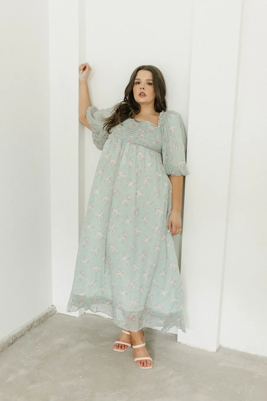 Clearance Worth Collective Melody Maxi Dress in Turquoise Floral - Bump Friendly & Inclusive Sizi