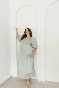 Clearance Worth Collective Melody Maxi Dress in Turquoise Floral - Bump Friendly & Inclusive Sizi
