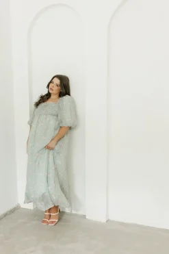 Clearance Worth Collective Melody Maxi Dress in Turquoise Floral - Bump Friendly & Inclusive Sizi