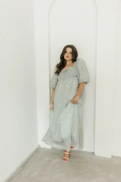 Clearance Worth Collective Melody Maxi Dress in Turquoise Floral - Bump Friendly & Inclusive Sizi