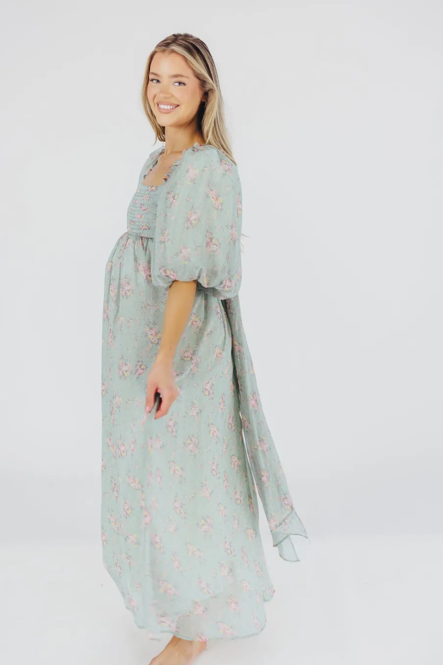 Clearance Worth Collective Melody Maxi Dress in Turquoise Floral - Bump Friendly & Inclusive Sizi