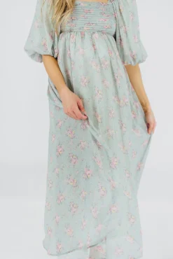Clearance Worth Collective Melody Maxi Dress in Turquoise Floral - Bump Friendly & Inclusive Sizi