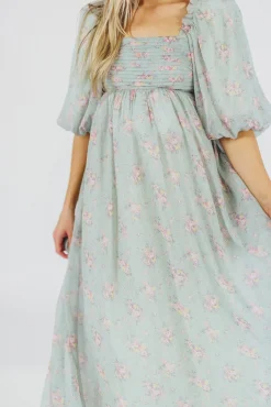 Clearance Worth Collective Melody Maxi Dress in Turquoise Floral - Bump Friendly & Inclusive Sizi