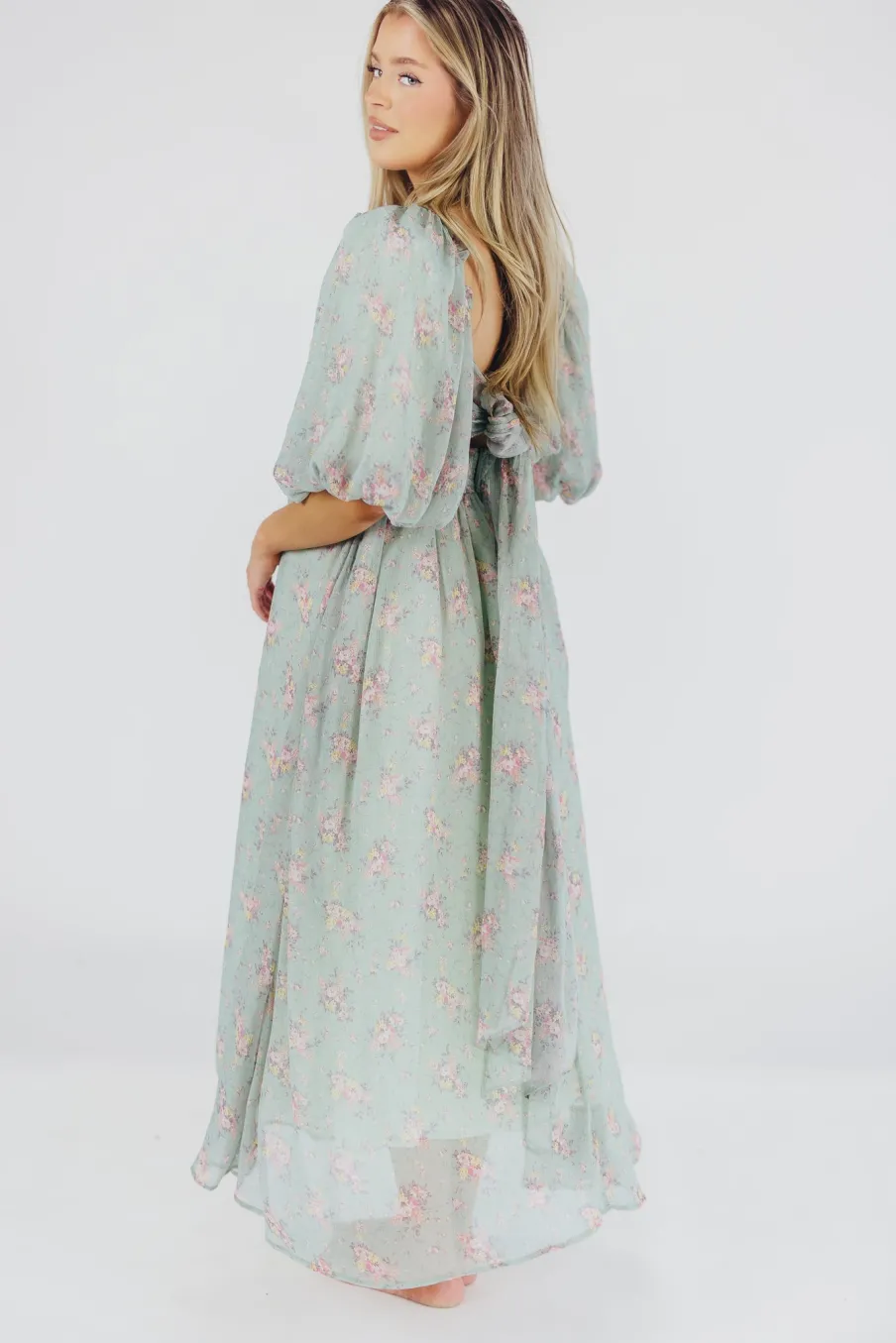 Clearance Worth Collective Melody Maxi Dress in Turquoise Floral - Bump Friendly & Inclusive Sizi