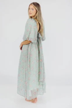 Clearance Worth Collective Melody Maxi Dress in Turquoise Floral - Bump Friendly & Inclusive Sizi