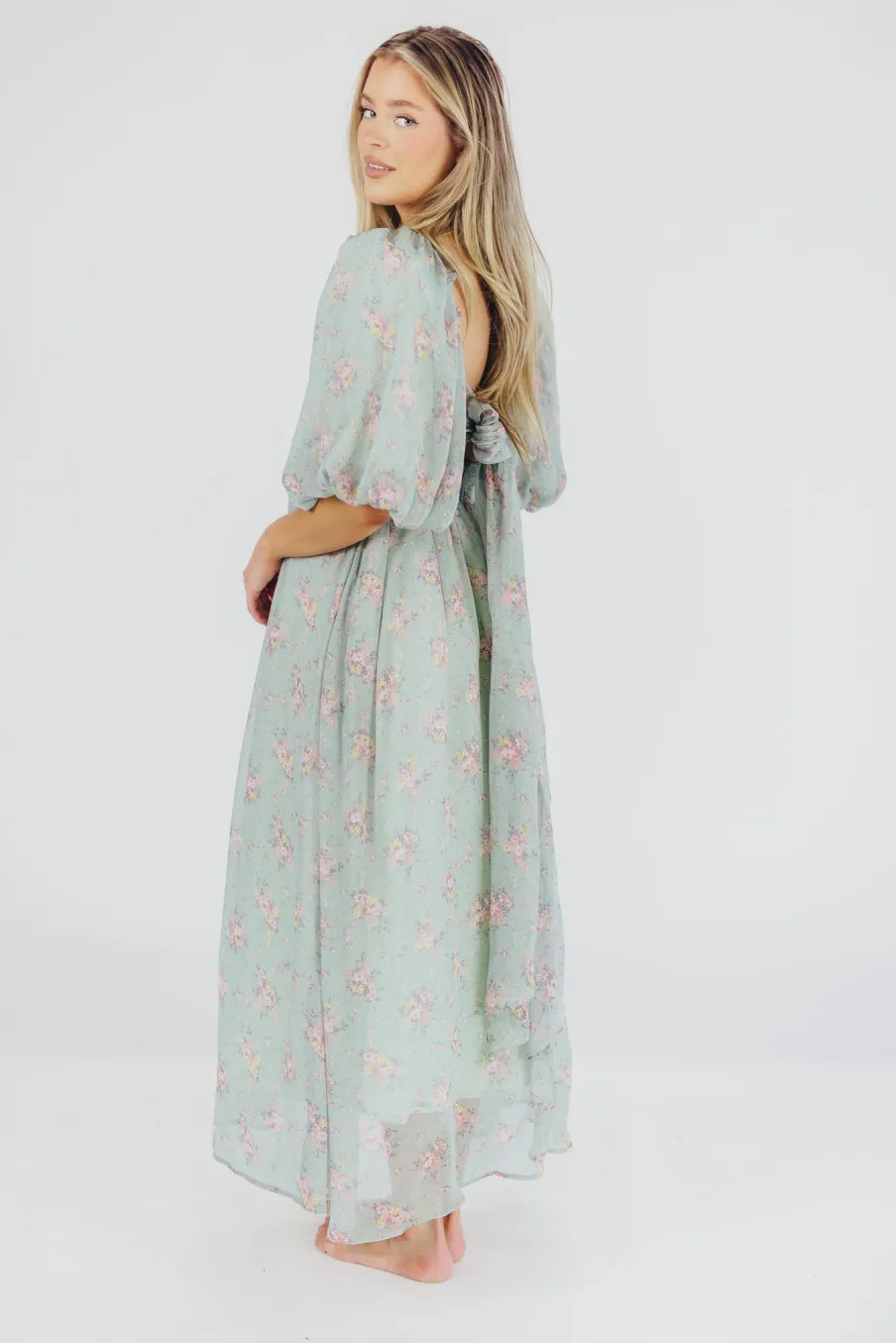 Clearance Worth Collective Melody Maxi Dress in Turquoise Floral - Bump Friendly & Inclusive Sizi