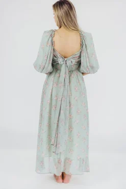 Clearance Worth Collective Melody Maxi Dress in Turquoise Floral - Bump Friendly & Inclusive Sizi