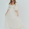 Best Worth Collective Melody Maxi Dress with Pleats and Bow Detail in Ivory Floral- Bump Fri