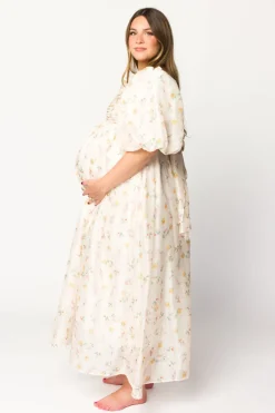 Hot Worth Collective Melody Maxi Dress with Pleats and Bow Detail in Yellow Rose Floral - B