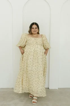 Sale Worth Collective Melody Maxi Dress with Pleats and Bow Detail in Yellow Floral - Bump F
