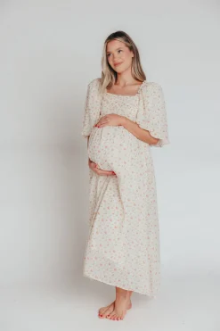 Best Worth Collective Melody Maxi Dress with Pleats and Bow Detail in Ivory Floral- Bump Fri